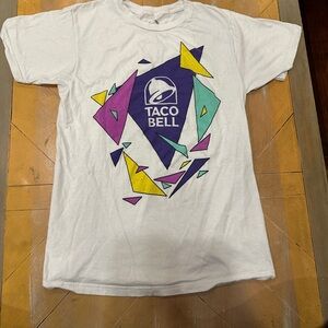 Taco Bell White Vintage Retro T-Shirt Small Unisex Geometric Graphic 100% Cotton